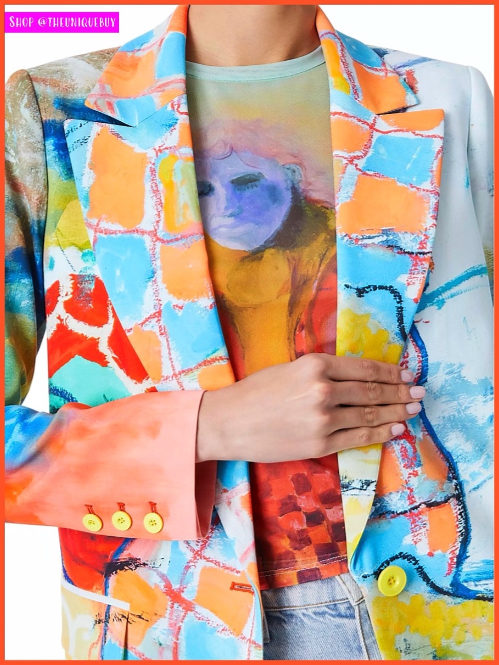 Alice + Olivia Denny KidSuper Notch Collar Multicolored Blazer Jacket